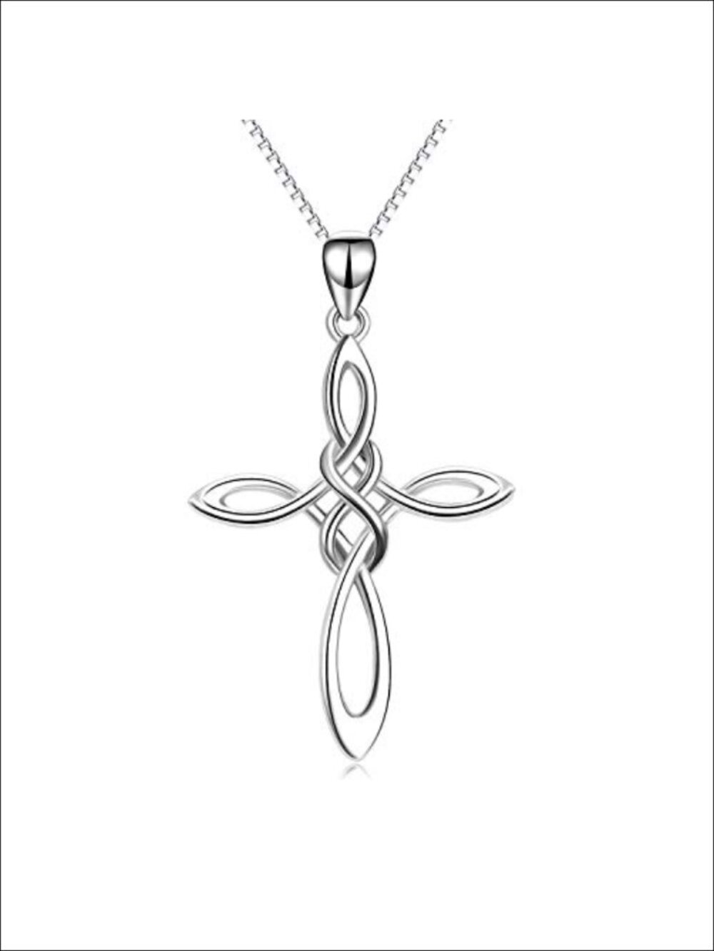 Sterling Silver Celtic Knot Cross Necklace Pendant Box Chain Religious Infinity
